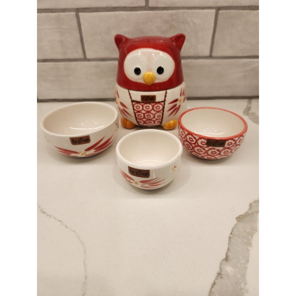 Temptations Old World Owl Nesting 5 Piece Terracotta Red Measuring Cups See Desc